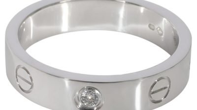 CARTIER 18K White Gold 6 Diamond 5.5mm LOVE Ring 53 6.5 495549 ...