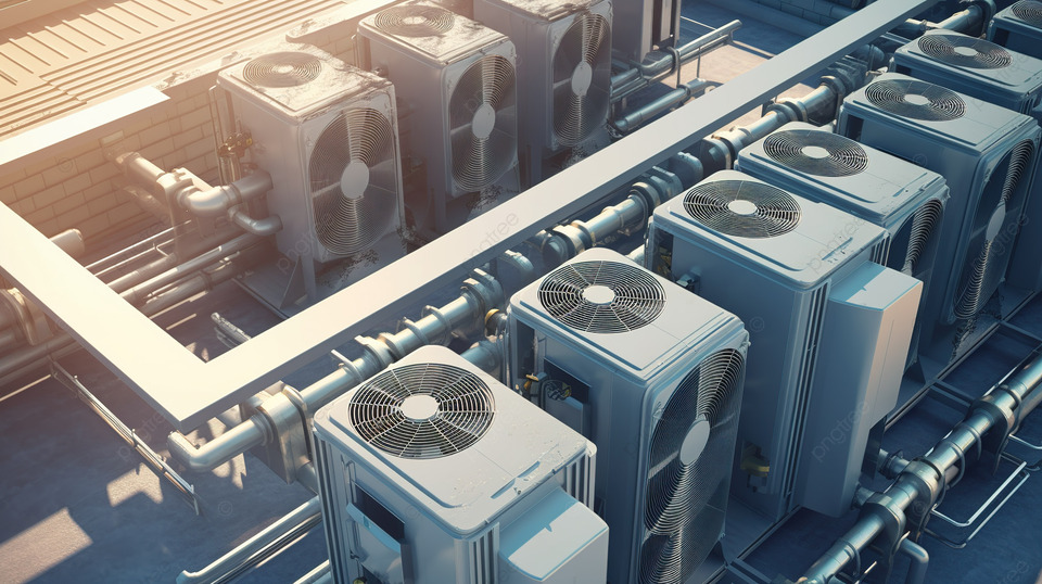 3d Illustration Air Conditioners Ventilators And Pipes Atop A Building ...
